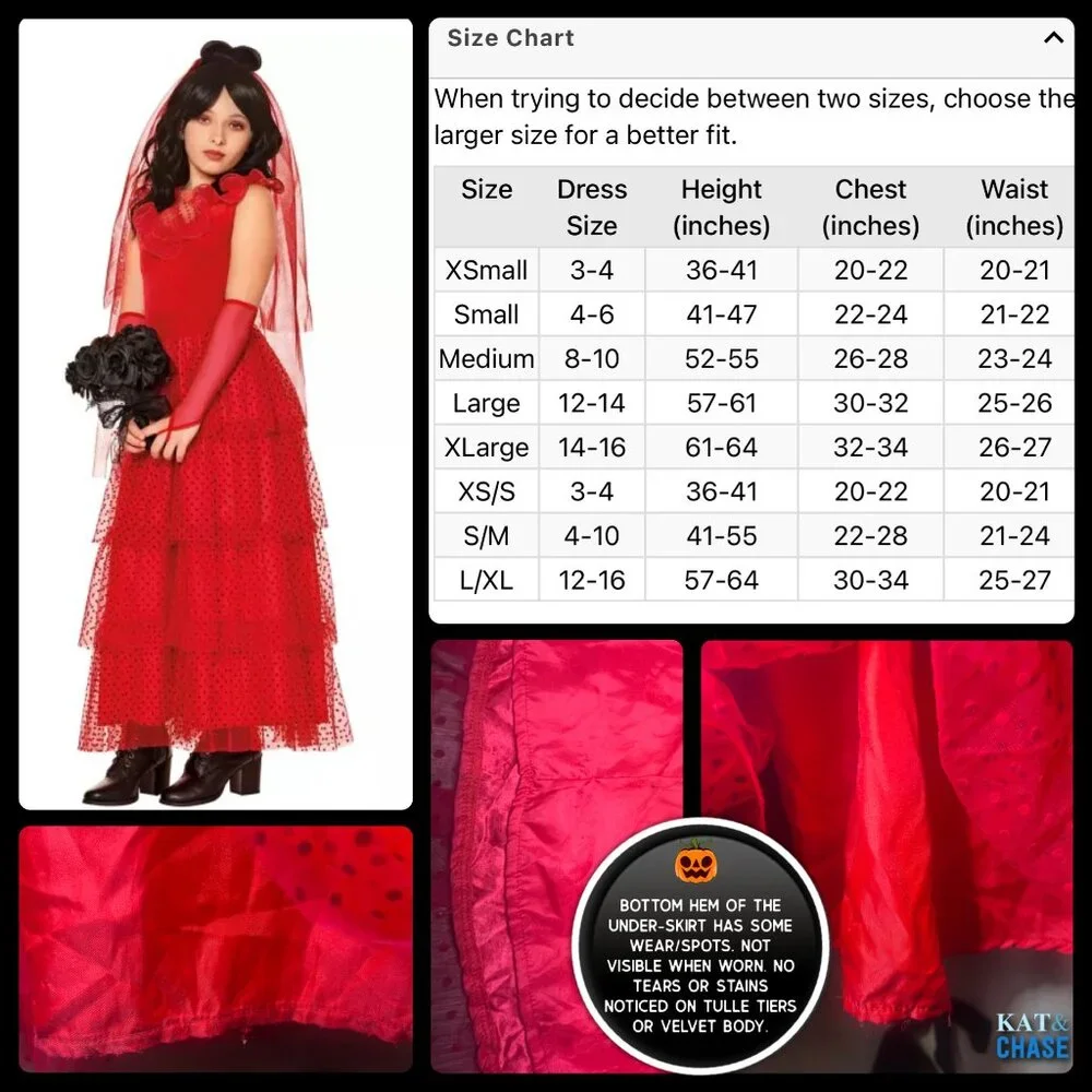 Spirit Halloween Beetlejuice Bride Lydia Deetz Dress Youth L 12-14 Kids Costume - Picture 3 of 12